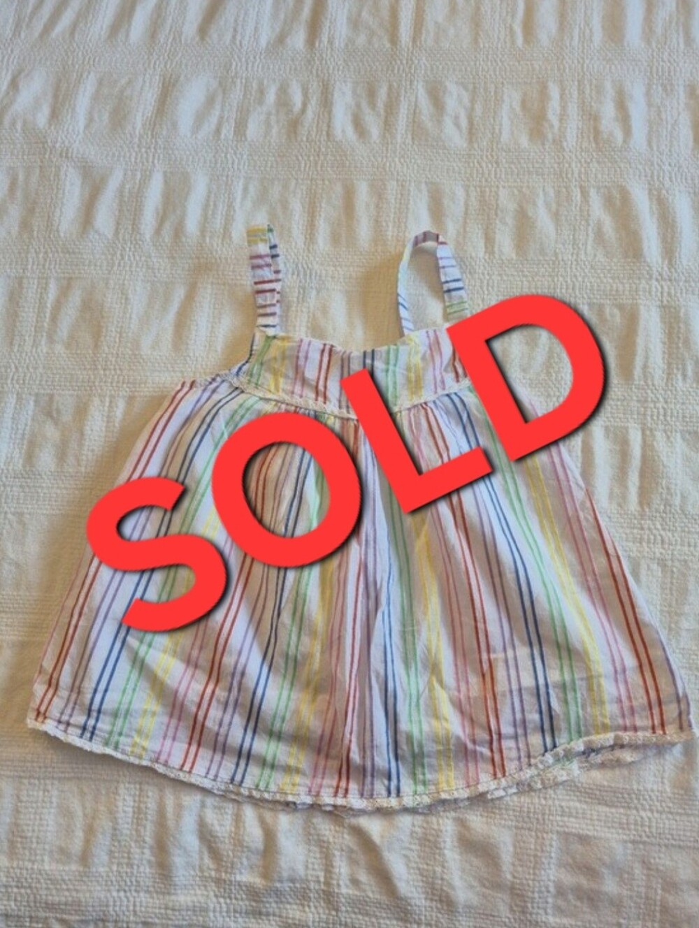 Mini Boden girls 8-9 years tank top white with rainbow stripes fully lined VGUC